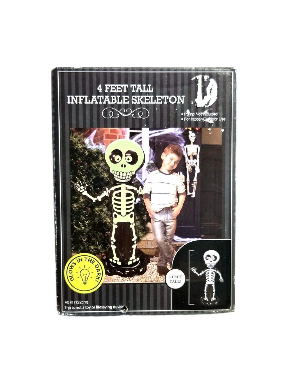 4 Ft. Inflatable Skeleton Glows In The Dark Indoor/Outdoor Halloween Party New